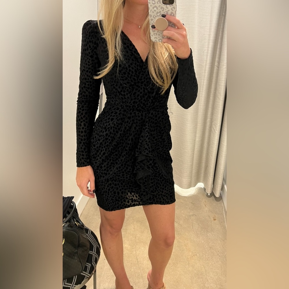 Bailey44 velvet detail black print dress